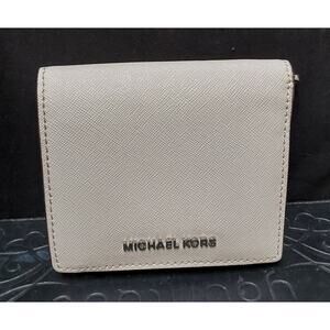 Michael Kors Gray Wallet folded Compact 4" x 4" lots of slots with ID holder